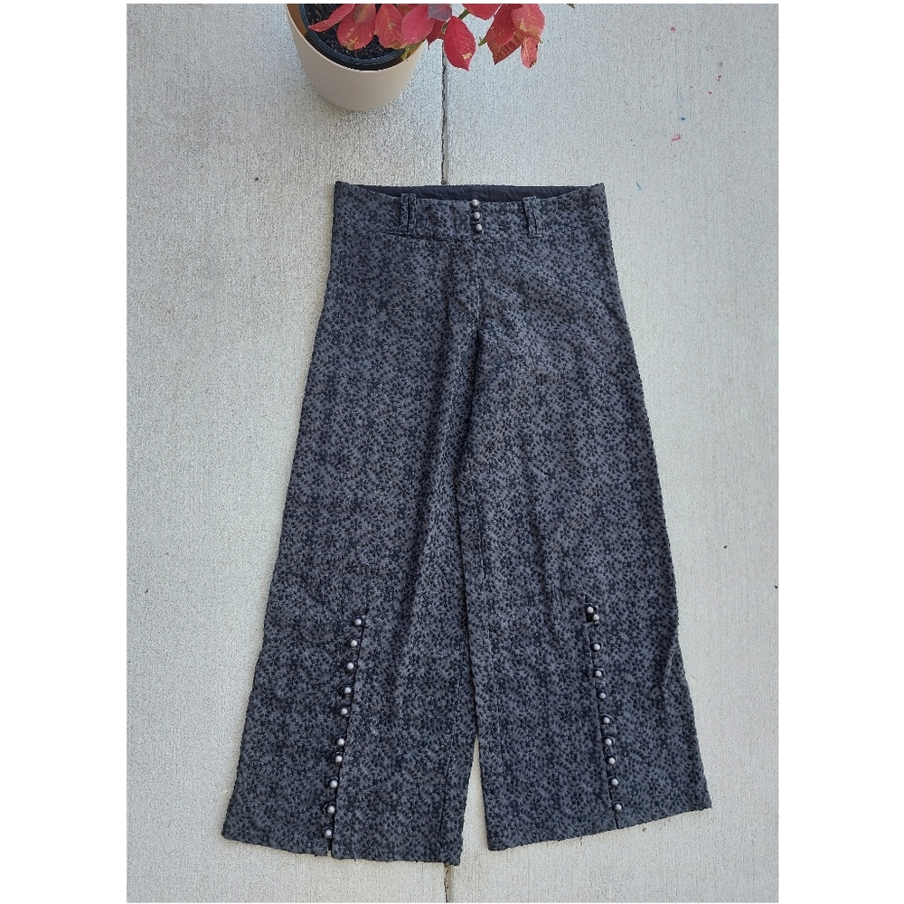ART Embroidered Button Detail Wide Leg Pants